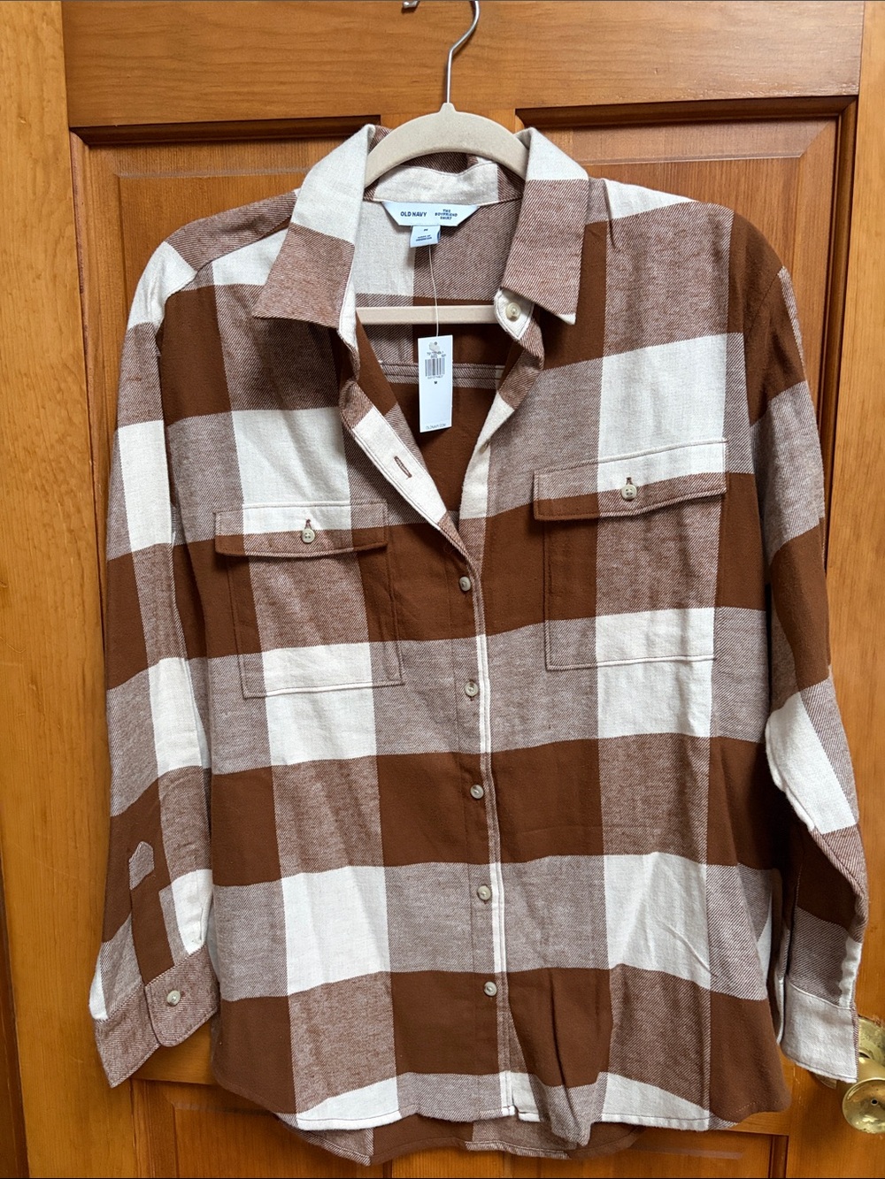 Old Navy Button Down Flannel Tan and Brown sz M